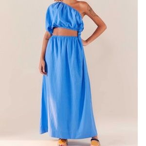 Farm Rio One Shoulder Blue Dress